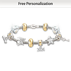 Personalized 10-Charm Bracelet With Crystals For Graduates