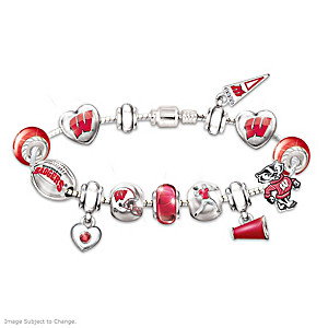 Wisconsin Badgers Charm Bracelet With Crystals