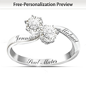 "Soul Mates" Personalized Diamond Ring With 2 Engraved Names