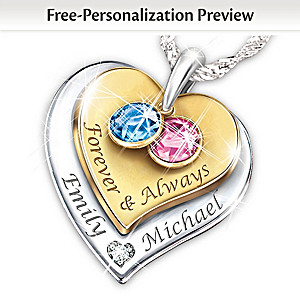 "Forever & Always" Engraved Couples Birthstone Necklace