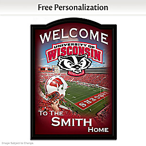 Wisconsin Badgers Wooden Welcome Sign Personalized With Name