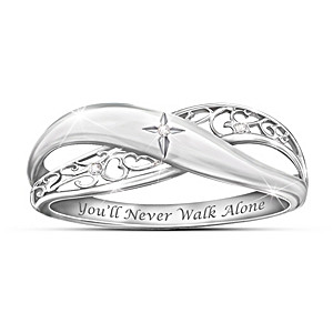 "Pure Faith" Engraved Silver Diamond Ring For Daughter