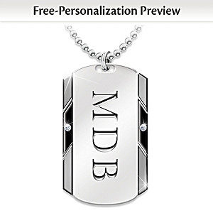 Personalized Dog Tag Pendant For Grandson With Two Diamonds