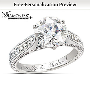 Diamonesk "Love's Perfection" Engagement-Style Engraved Ring