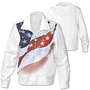 "American Sparkle" US Flag-Inspired Front-Zip Knit Jacket
