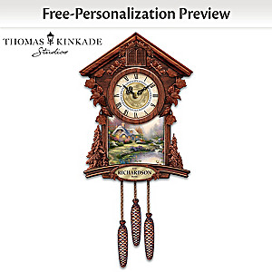 Personalized Wall Clock With 4 Thomas Kinkade Art Plaques