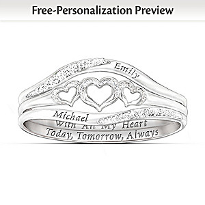 "With All My Heart" Name-Engraved Diamond Stacking Ring