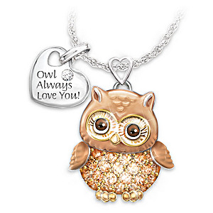 set Owl Looking Glass Necklace with Earrings