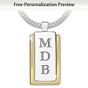 "My Father, My Hero" Initials-Engraved Dog Tag Pendant