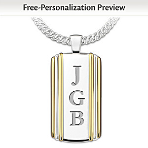 "Always My Son" Initials-Engraved Dog Tag Pendant Necklace