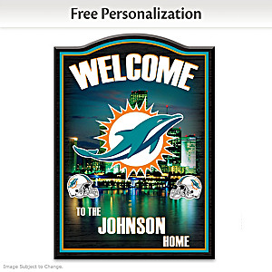Miami Dolphins Wooden Welcome Sign Personalized With Name