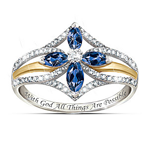 "The Promise Of Faith" Sapphire And White Topaz Cross Ring