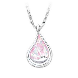 Everlasting Hope Diamond And Created Opal Silver Pendant Necklace