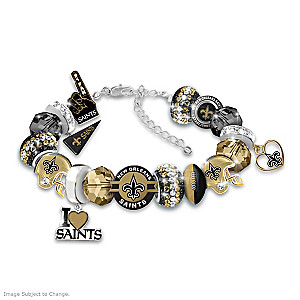 "Fashionable Fan" Saints Beaded Charm Bracelet