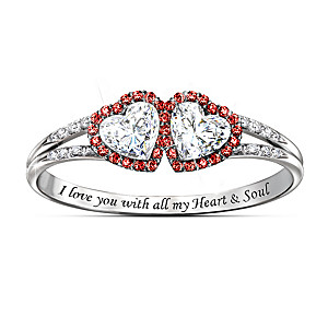 "Heart & Soul" Topaz Ring With 48 Red And White Diamonds