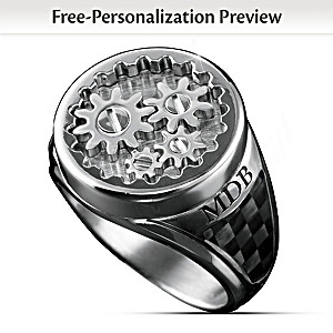 Gearhead Personalized Men's Ring With Turning Gears