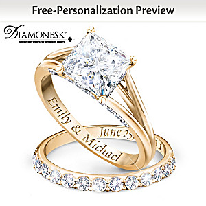 "Princess" Bridal Ring Set With Personalized Engraving