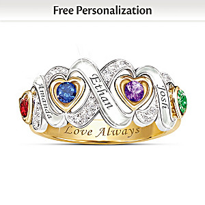 "Always My Family" Engraved Personalized Birthstone Ring