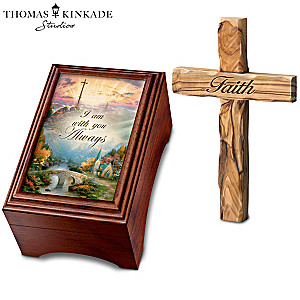 Thomas Kinkade Holy Land Olive Wood Cross And Music Box