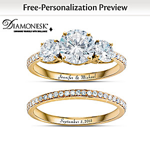 Diamonesk Bridal Ring Set With Personalized Engraving