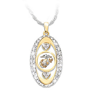 USMC "Always Faithful" Crystal Pendant Necklace
