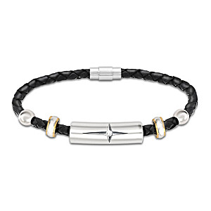 Protection And Strength Daughter Diamond Leather Bracelet