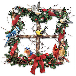 Merry Woodland Melodies Lighted Wreath Plays Songbird Sounds
