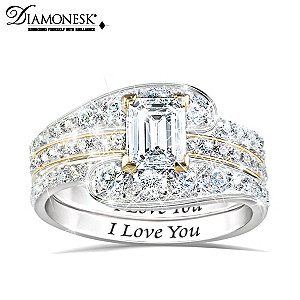 Engraved "I Love You" 3-Band Stackable Diamonesk Ring