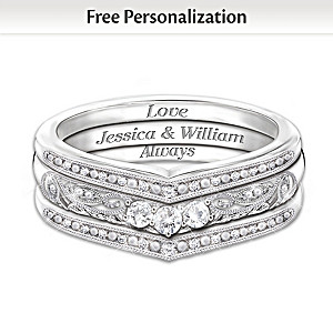 "Love Always" 3-Band White Sapphire Personalized Ring