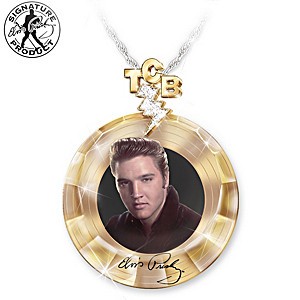 "Elvis Gold Record" Pendant Necklace With Crystals