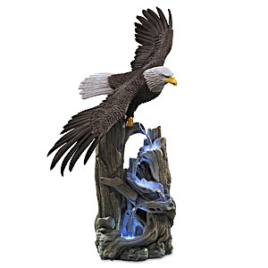 Majestic Waters Cold-Cast Stone Eagle Sculpture With Lights