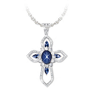 "Light Of Grace"   Created Sapphire And White Topaz Necklace
