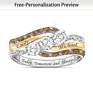 Romantic Women's Diamond & Topaz Ring With 2 Engraved Names