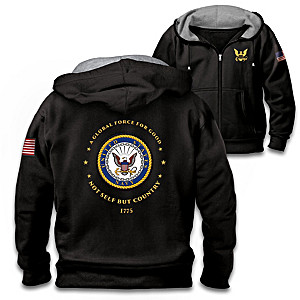 "Proud To Serve" U.S. Navy Embroidered Front-Zip Hoodie