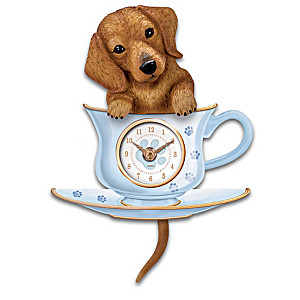 Dachshund Pup Wall Clock With Wagging Tail Pendulum