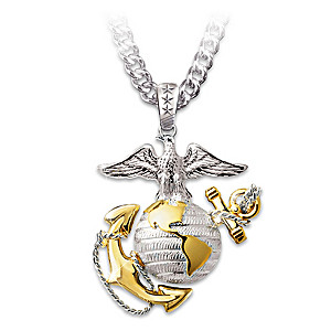 "USMC Strong" Pendant Necklace With Sculpted Emblem