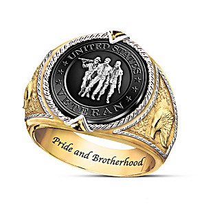 U.S. Veteran Commemorative Men's Ring With Black Onyx Stone