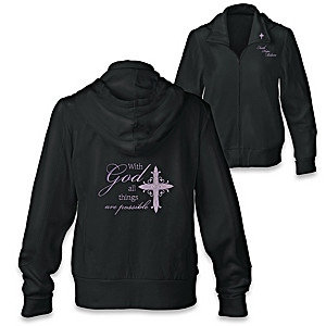 With God, All Things Are Possible Embroidered Zip-Up Hoodie