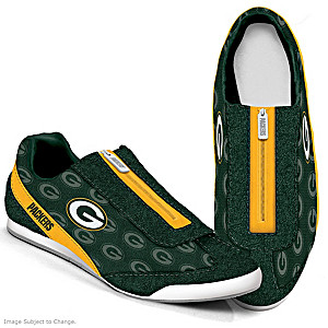 Green Bay Packers Logo-Pattern Zipper Canvas Sneakers
