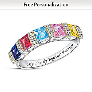 "My Family Together Forever" Crystal Birthstone Ring