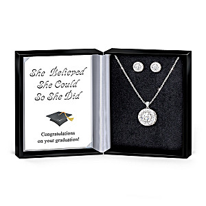 Graduation Necklace And Earrings With 5 Carats of Crystals