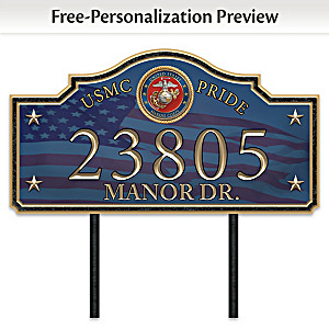 Usmc Pride Personalized Outdoor Address, Outdoor Metal Address Signs