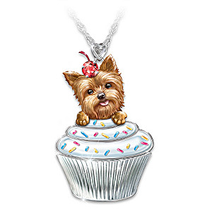 Yorkie Cupcake Necklace With Swarovski Crystal