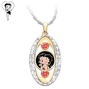 Betty Boop Crystal Pendant Necklace With Engraving