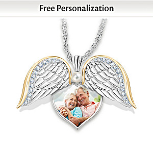 Angel Winged Heart Locket Personalized With Photo You Upload