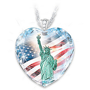 Statue Of Liberty Crystal And Diamond Heart Pendant Necklace