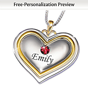 A Bushel & A Peck Heart-Shaped Granddaughter Personalized Birthstone  Pendant Necklace With 18K Gold-Plated Accents