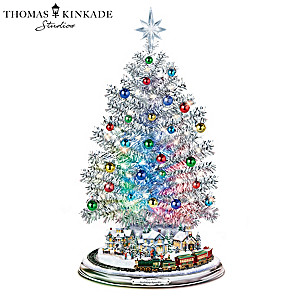 Thomas Kinkade Silver Christmas Tree: Lights, Music, Motion