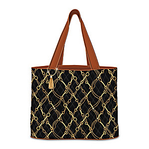 Quilted Designer Tote Bag Featuring A Gold Chain Pattern