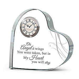 "Forever Loved Cherished Memories" Crystal Heart Table Clock